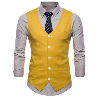 Chaleco de Vestir para Hombre Otoño-Invierno Cuello V Botón Simple Color Sólido
