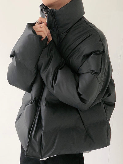 Abrigo Acolchado de Cuero PU con Cuello de Pie para Hombre - Image 27
