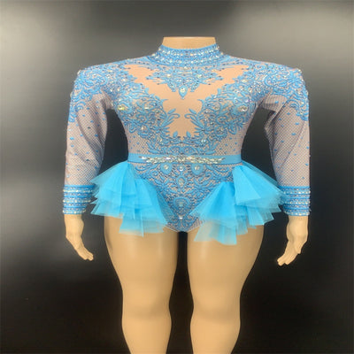 Jumpsuit de Malla Brillante con Cristales para Presentaciones Escénicas - Image 19