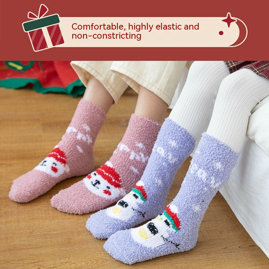 Calcetines Navideños Infantiles de Terciopelo Coral sin Pelusas con Diseño de Reno - Image 10