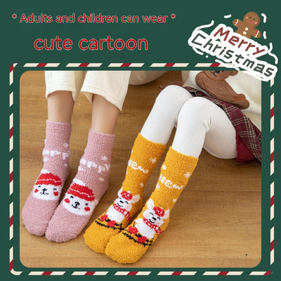 Calcetines Navideños Infantiles de Terciopelo Coral sin Pelusas con Diseño de Reno - Image 14