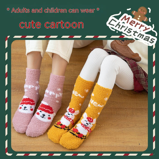 Calcetines Navideños Infantiles de Terciopelo Coral sin Pelusas con Diseño de Reno - Image 14