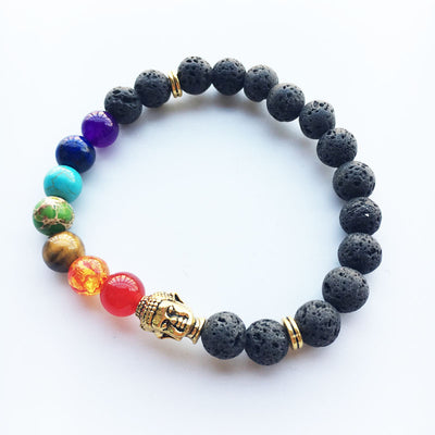 Pulsera de Piedra Volcánica con Cabeza de Buda