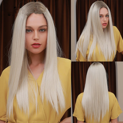Peluca Frontal de Encaje Largo Liso Platinum - Image 12