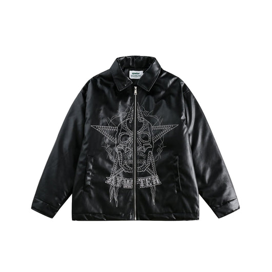 Chaqueta de Cuero Punk con Bordado de Calavera y Forro Grueso - Image 8