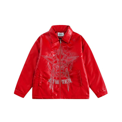 Chaqueta de Cuero Punk con Bordado de Calavera y Forro Grueso - Image 11