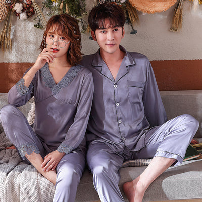 Pijama de Pareja Ice Silk Transpirable para Primavera y Verano - Image 13