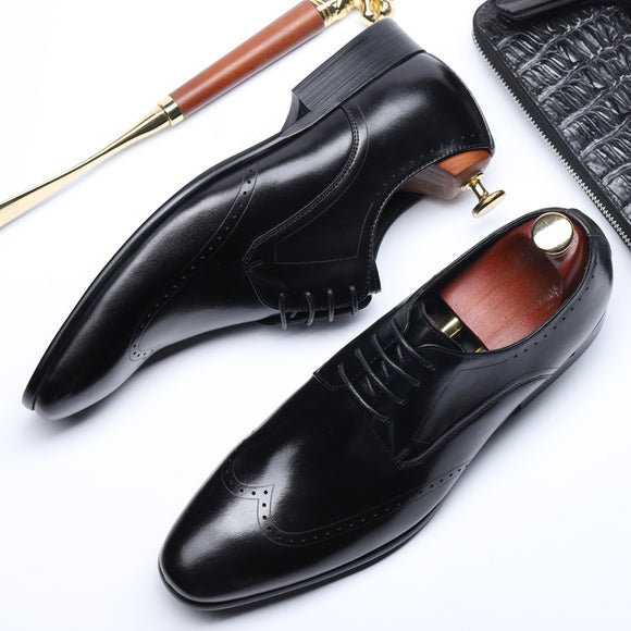 Zapatos Brogue Clásicos con Punta Redonda Tallada para Hombre
