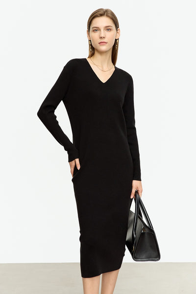 Vestido Midi Tejido V-neck Slim Fit Cálido y Versátil para Mujer - Image 7