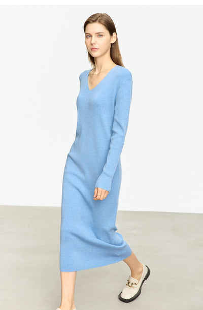 Vestido Midi Tejido V-neck Slim Fit Cálido y Versátil para Mujer - Image 9