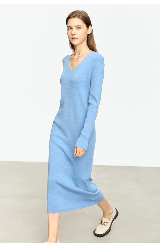 Vestido Midi Tejido V-neck Slim Fit Cálido y Versátil para Mujer - Image 9