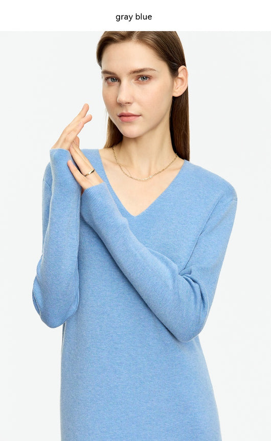 Vestido Midi Tejido V-neck Slim Fit Cálido y Versátil para Mujer - Image 13