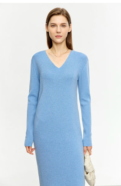 Vestido Midi Tejido V-neck Slim Fit Cálido y Versátil para Mujer - Image 14