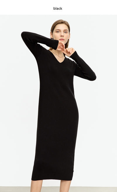 Vestido Midi Tejido V-neck Slim Fit Cálido y Versátil para Mujer - Image 17