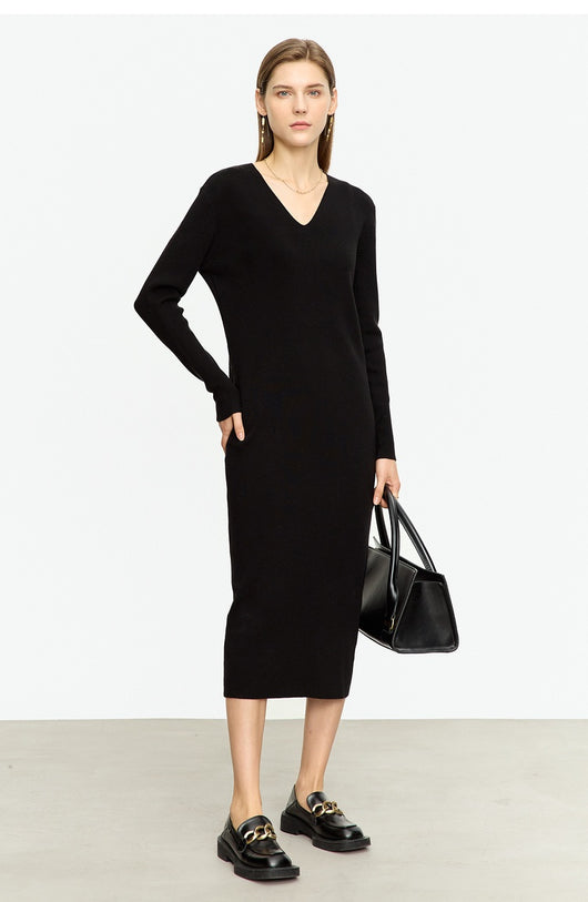 Vestido Midi Tejido V-neck Slim Fit Cálido y Versátil para Mujer - Image 18