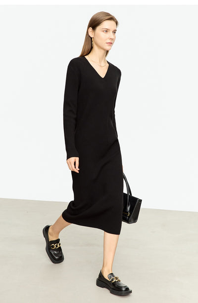 Vestido Midi Tejido V-neck Slim Fit Cálido y Versátil para Mujer - Image 19