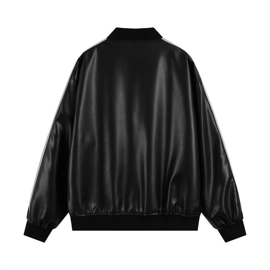 Abrigo de Cuero PU con Cuello Mao y Bordados en Contraste para Hombre - Image 21
