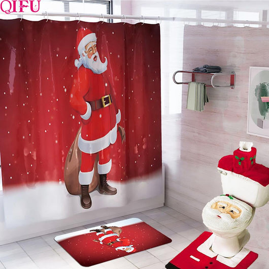 Juego de Decoración Navideña para Baño - Cortina de Ducha y Funda de Inodoro Papá Noel - Image 24