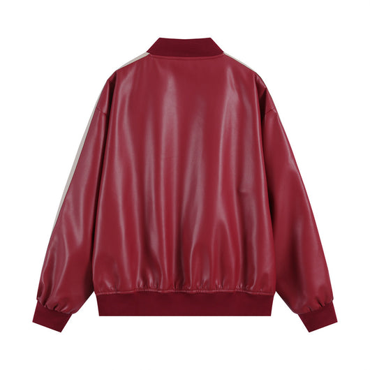 Abrigo de Cuero PU con Cuello Mao y Bordados en Contraste para Hombre - Image 40