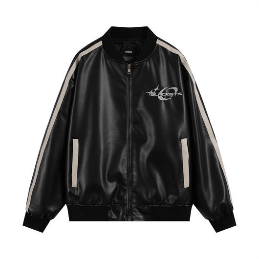 Abrigo de Cuero PU con Cuello Mao y Bordados en Contraste para Hombre - Image 52