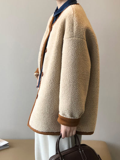 Abrigo de Lana Cordero Estilo Coreano Polar Integrado Suelto - Image 25
