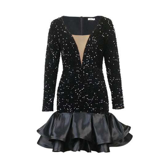 Vestido de Fiesta Corto con Escote Profundo y Lentejuelas Transparente - Image 17