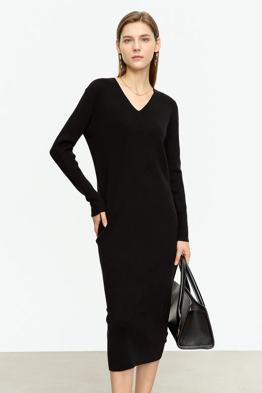 Vestido Midi Tejido V-neck Slim Fit Cálido y Versátil para Mujer - Image 22