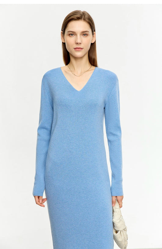 Vestido Midi Tejido V-neck Slim Fit Cálido y Versátil para Mujer - Image 29