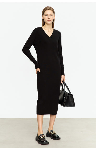 Vestido Midi Tejido V-neck Slim Fit Cálido y Versátil para Mujer - Image 33