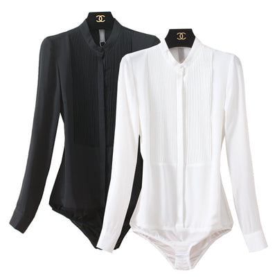 Blusa de Chifón con Cuello Mao y Pliegues Estructurados - Image 9