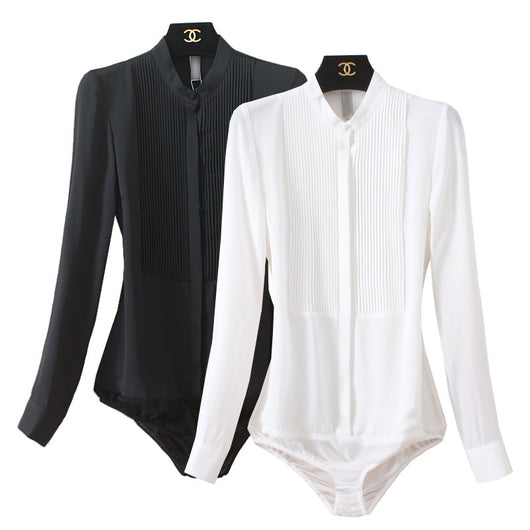 Blusa de Chifón con Cuello Mao y Pliegues Estructurados - Image 17