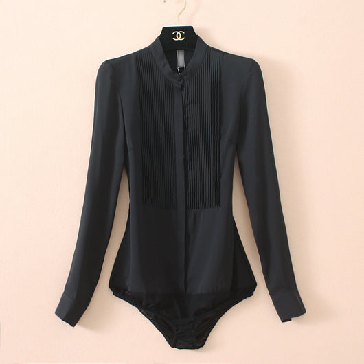 Blusa de Chifón con Cuello Mao y Pliegues Estructurados - Image 18