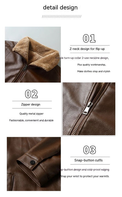 Abrigo de Cuero con Forro Polar Acolchado para Hombre - Image 14