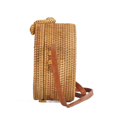 Bolsa de Playa Redonda de Ratán con Forro Floral Retro - Image 3