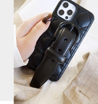 Funda de Cuero para iPhone Mujer con Pulsera - Edición Limitada Lujo Negro