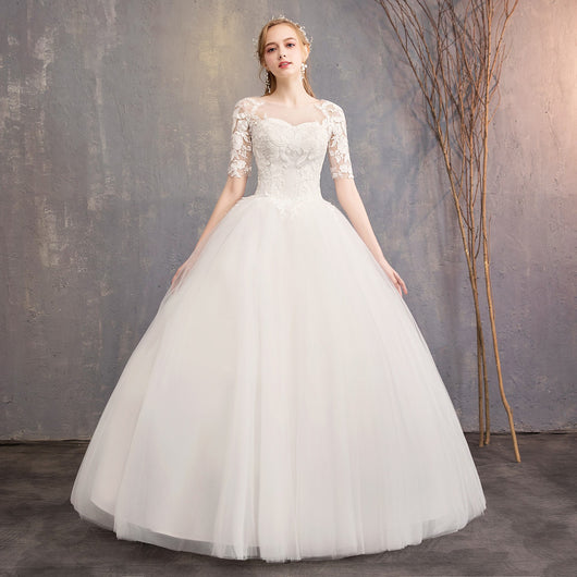 Vestido de Novia Talla Grande Encaje Manga Media Ajustado para Sesión Fotográfica - Image 19