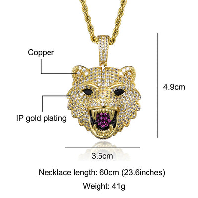 Collar Colgante Cabeza de Lobo Hip Hop Diamantes Lujo - Image 11