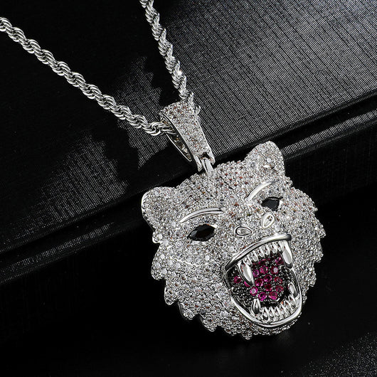 Collar Colgante Cabeza de Lobo Hip Hop Diamantes Lujo - Image 12