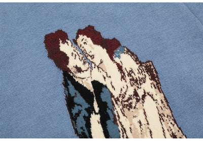 Suéter de Terciopelo Tejido con Estampado Graffiti Lovers en Azul - Image 11