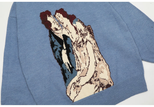 Suéter de Terciopelo Tejido con Estampado Graffiti Lovers en Azul - Image 12