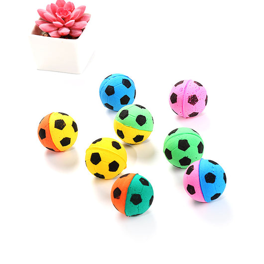 A set of colorful foam football-shaped cat toys in various two-tone combinations like yellow-orange, green-yellow, pink-blue, and pink-purple. - Image 8