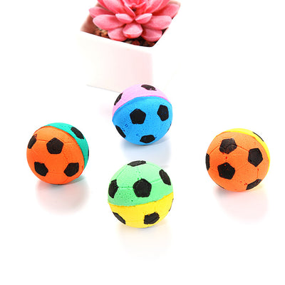 A set of colorful foam football-shaped cat toys in various two-tone combinations like yellow-orange, green-yellow, pink-blue, and pink-purple. - Image 17