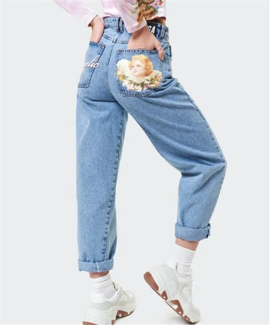 Jeans Retro Cintura Alta con Estampado Ángel Holgados Americanos - Image 2