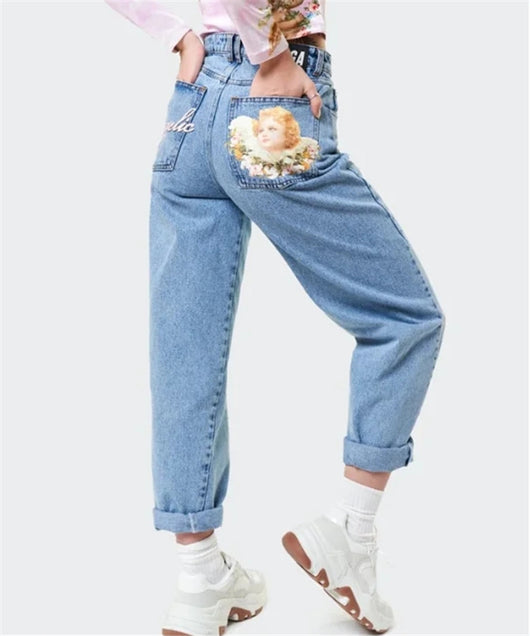 Jeans Retro Cintura Alta con Estampado Ángel Holgados Americanos - Image 2