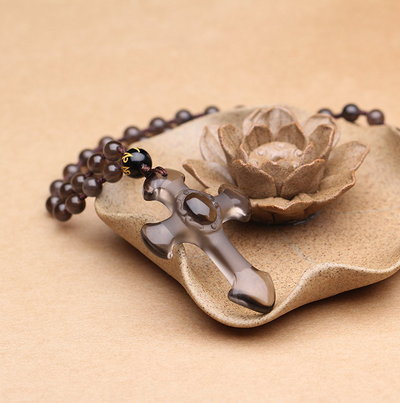 Dije Cruz Jesús Obsidiana Natural - Collar de Pareja Cristiano - Image 6