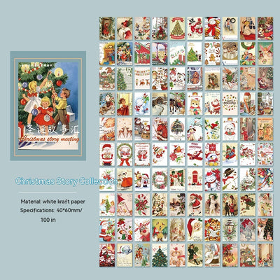 100 mini retro Christmas paper notes featuring vintage illustrations of Santa, snowmen, and holiday scenes. - Image 11