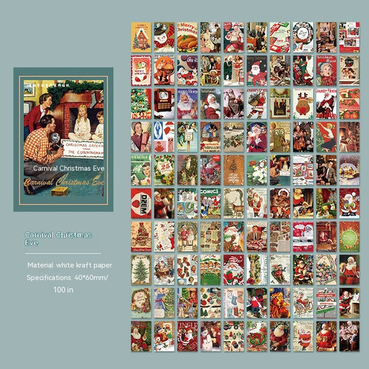 100 mini retro Christmas paper notes featuring vintage illustrations of Santa, snowmen, and holiday scenes. - Image 12
