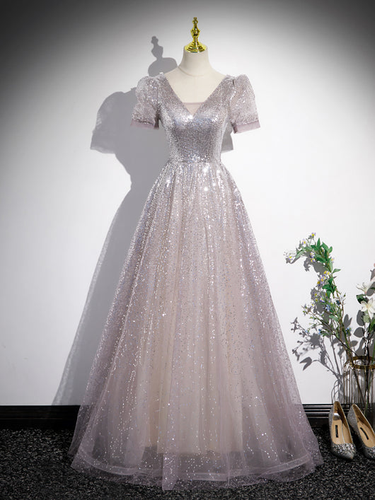 Vestido Princesa Francés Escote en V Plateado para Mujer - Image 7
