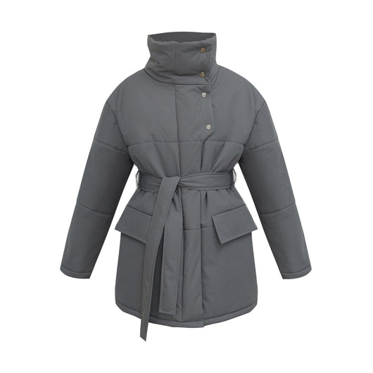 Abrigo Acolchado de Algodón con Cuello Alto - Corte Irregular Midi - Image 9