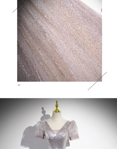 Vestido Princesa Francés Escote en V Plateado para Mujer - Image 18